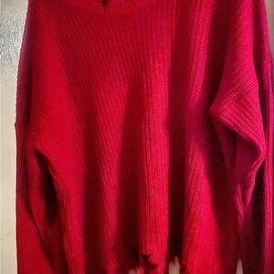 Karen Sport Women's Red V-Neck Ribbed Sweater